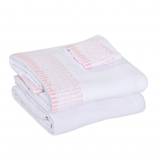 Lençol para Berço 3 Peças Malha Penteada Fio 30 Cordão Listrado Médio Rosa