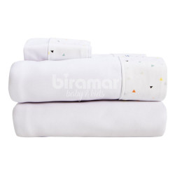 Lençol para Berço 3 Peças Malha Penteada Fio 30 Cordão New York Mini Triângulo Colorido