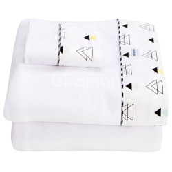 Lençol para Berço 3 Peças Malha Penteada Fio 30 Cordão New York Triângulo Colorido