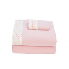Lençol para Berço 3 Peças Malha Penteada Fio 30 Cordão Rosa Amor Rosa