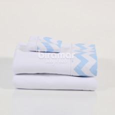 Lençol para Berço 3 Peças Malha Penteada Fio 30 Cordão Soho Chevron Azul