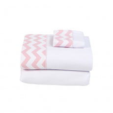 Lençol para Berço 3 Peças Malha Penteada Fio 30 Cordão Soho Chevron Rosa