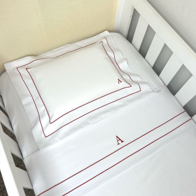 Lençol para Berço 3 Peças Percal 200 fios Benício Personalizado Vermelho