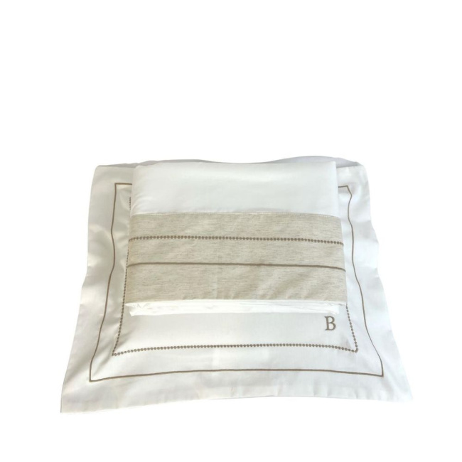 Lençol para Berço 3 Peças Percal Benício Personalizado Marfim / Linho Bege