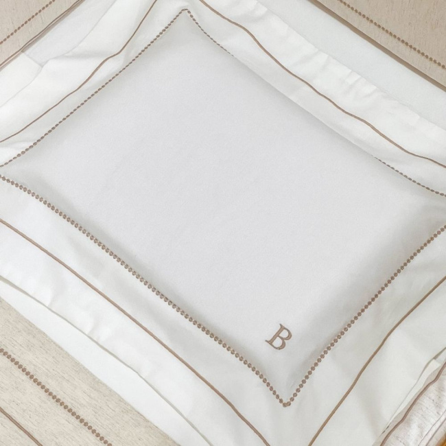 Lençol para Berço 3 Peças Percal Benício Personalizado Marfim / Linho Bege