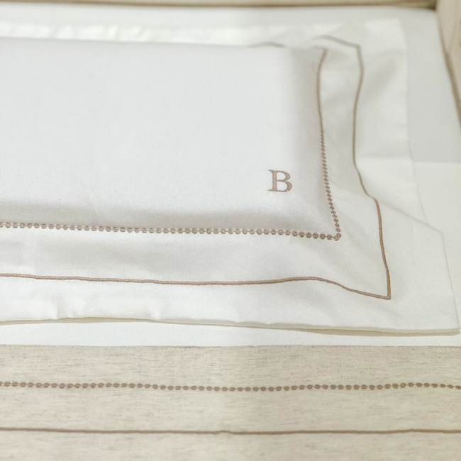 Lençol para Berço 3 Peças Percal Benício Personalizado Marfim / Linho Bege