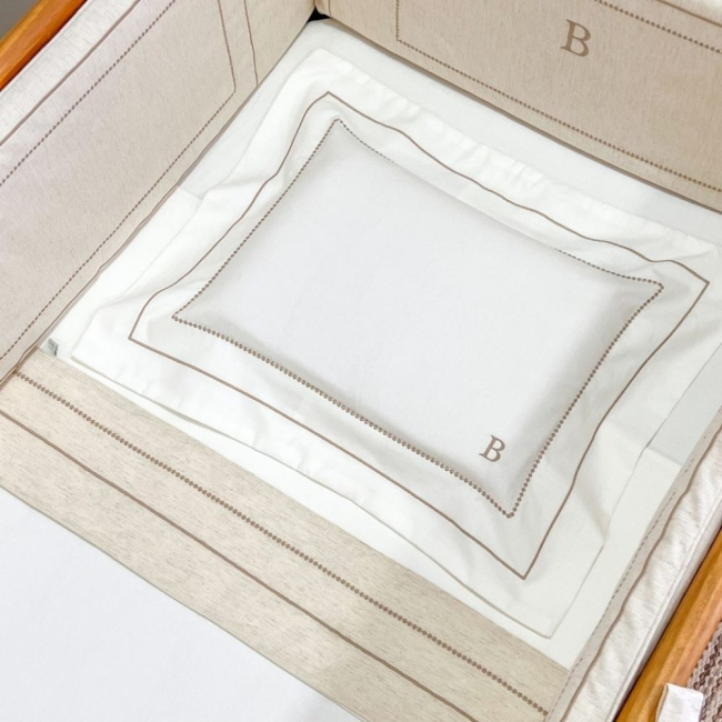 Lençol para Berço 3 Peças Percal Benício Personalizado Marfim / Linho Bege