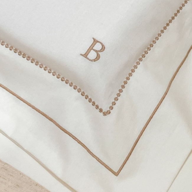 Lençol para Berço 3 Peças Percal Benício Personalizado Marfim / Linho Bege