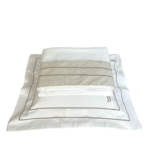 Lençol para Berço 3 Peças Percal Benício Personalizado Marfim / Linho Bege