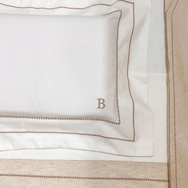 Lençol para Berço 3 Peças Percal Benício Personalizado Marfim / Linho Bege