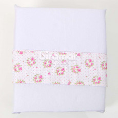 Lençol para Carrinho 3 Peças Malha Cordão Floral  Rosa