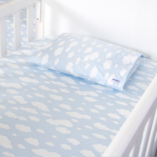 Lençol para Mini Cama 2 Peças Estampado Nuvem Azul  - Lençol c/ Elástico e Fronha