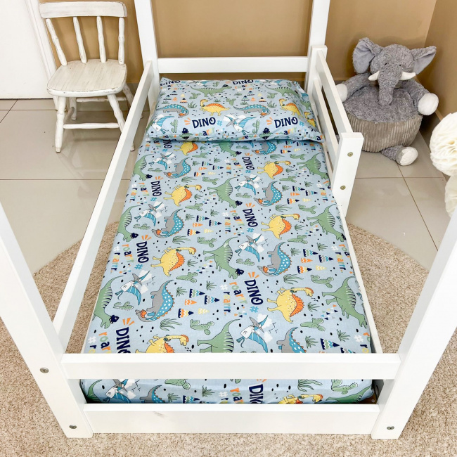 Lençol para Mini Cama c/ Elástico e Fronha Microfibra Dino Kids