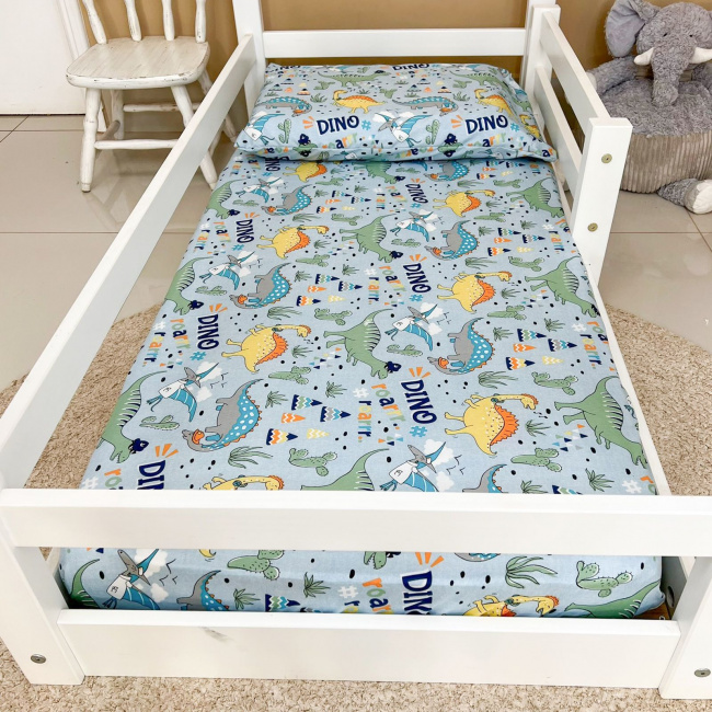 Lençol para Mini Cama c/ Elástico e Fronha Microfibra Dino Kids