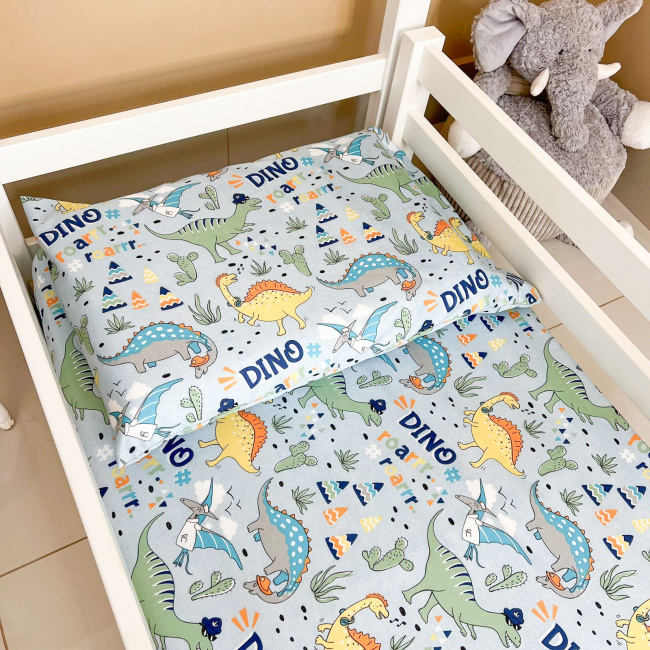 Lençol para Mini Cama c/ Elástico e Fronha Microfibra Dino Kids