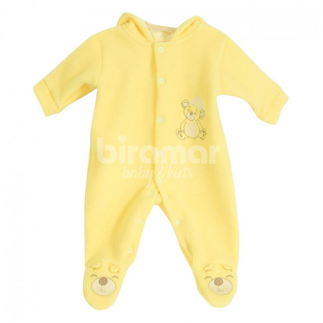 Macacão Soft para Bebê Urso com Touca Amarelo - Tamanho Único