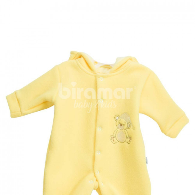 Macacão Soft para Bebê Urso com Touca Amarelo - Tamanho Único