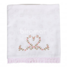 Manta para Bebê Babado com Cordão Tiffany Floral  Rosa