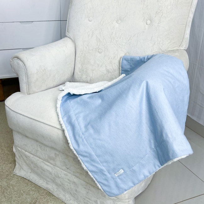 Manta para Bebê com Sherpa Linho Azul