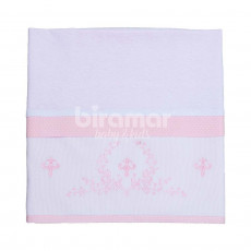 Manta para Bebê Malha Barrado Bordado Forro Tricoline Versailles Rosa