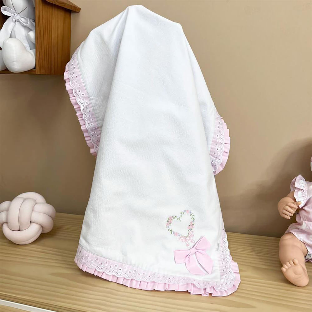 Manta para Bebê Piquet Forrada Coração Rosa - Baby Enxoval