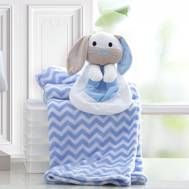 Manta Soft Fleece com Naninha para Bebê Cachorrinho Azul