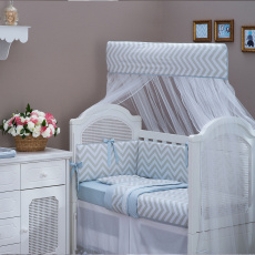 Mosquiteiro para Berço com Capa Viés Brooklyn Chevron Cinza/Azul