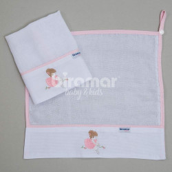 Paninho de Boca Cremer para Bebê 2 Peças com Porta Chupeta Bailarina Rosa