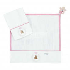 Paninho de Boca Cremer para Bebê 2 Peças com Porta Chupeta Theodore Rosa