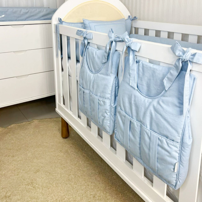 Porta Fraldas para Bebê 2 Peças Linho Azul
