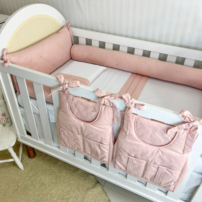 Porta Fraldas para Bebê 2 Peças Linho Rosê