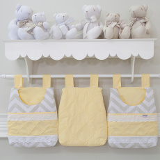 Porta Fraldas para Bebê 3 Peças Bordado Inglês Brooklyn Chevron Cinza/Amarelo