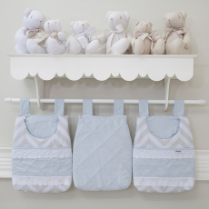 Porta Fraldas para Bebê 3 Peças Bordado Inglês Brooklyn Chevron Cinza/Azul