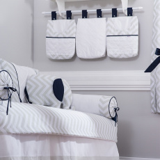 Porta Fraldas para Bebê 3 Peças Bordado Inglês Brooklyn Chevron Cinza/Marinho