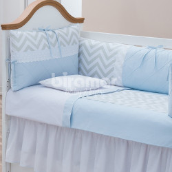 Protetor de Berço 3 peças Lolli Nervurado Chevron / Cinza Azul - Promocional