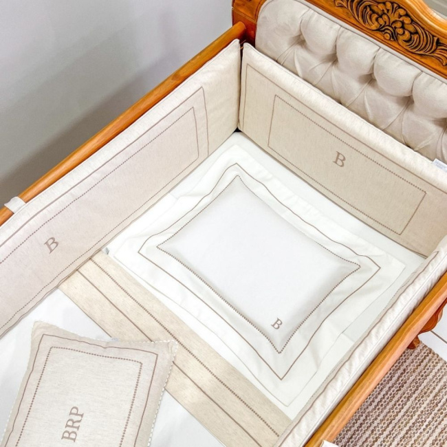 Protetor de Berço Antissufocante 4 Peças Benício Personalizado Linho Bege