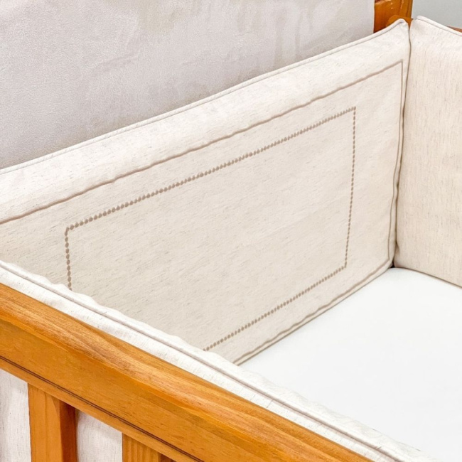 Protetor de Berço Antissufocante 4 Peças Benício Personalizado Linho Bege