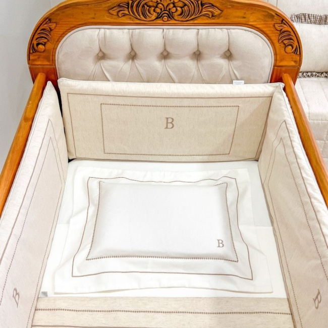 Protetor de Berço Antissufocante 4 Peças Benício Personalizado Linho Bege