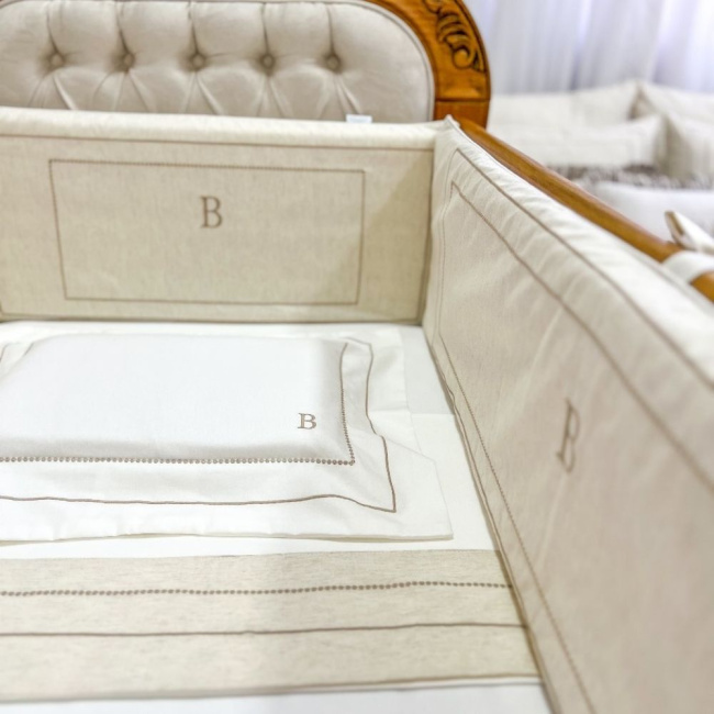 Protetor de Berço Antissufocante 4 Peças Benício Personalizado Linho Bege