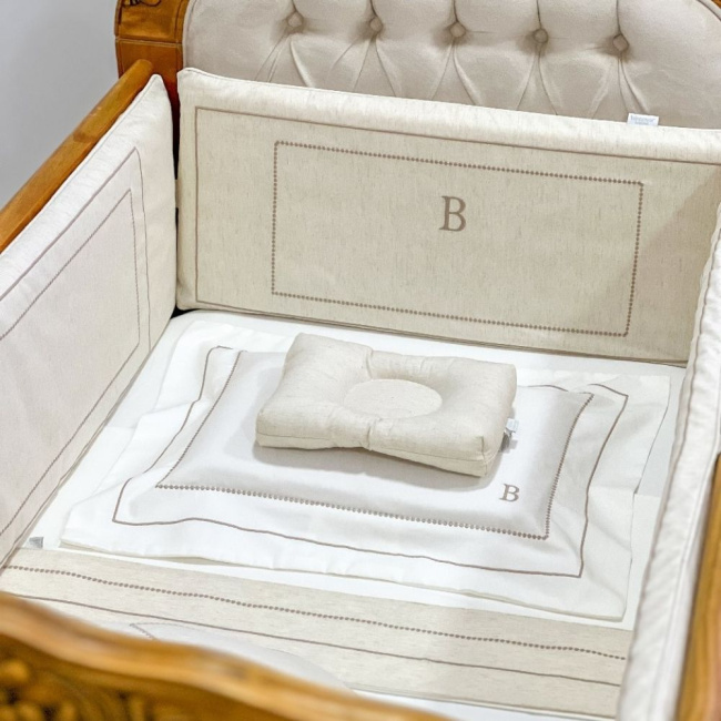 Protetor de Berço Antissufocante 4 Peças Benício Personalizado Linho Bege