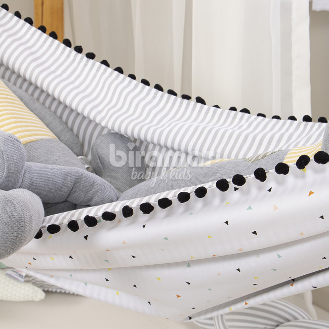 Rede para Cama Montessoriana Dupla Face Mini Triângulo / Listrado Cinza