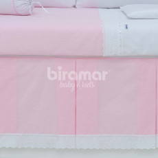 Saia para Berço Estampa Barrado Bordado Inglês Versailles Rosa