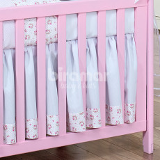 Saia para Berço Piquê Barrado 3 Lados Tiffany Floral  Rosa