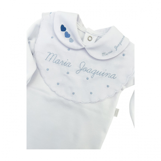 Saída Maternidade 6 Peças Suedine Clássico Corações Branco / Azul Maria Joaquina Personalizado - Tamanho Único