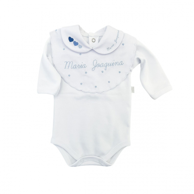 Saída Maternidade 6 Peças Suedine Clássico Corações Branco / Azul Maria Joaquina Personalizado - Tamanho Único