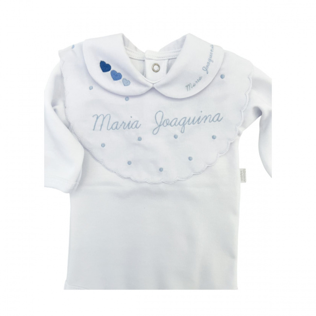 Saída Maternidade 6 Peças Suedine Clássico Corações Branco / Azul Maria Joaquina Personalizado - Tamanho Único