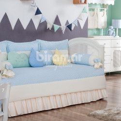 Sofá Cama 7 peças com Saia Lollipop II Classic Pérola Azul