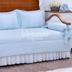 Sofá Cama 7 peças com Saia Lollipop II Percal Azul com Renda