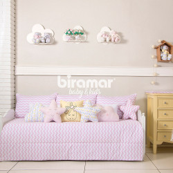 Sofá Cama 7 peças com Saia Lollipop II Soho Chevron Rosa
