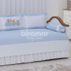 Sofá Cama 7 peças com Saia Lollipop II Ursinho Maquinista Listrado Azul